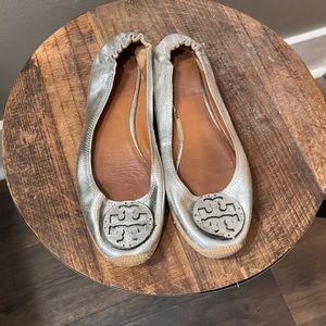 Tory Burch Silver/Gold Ballet Espadrilles 8.5